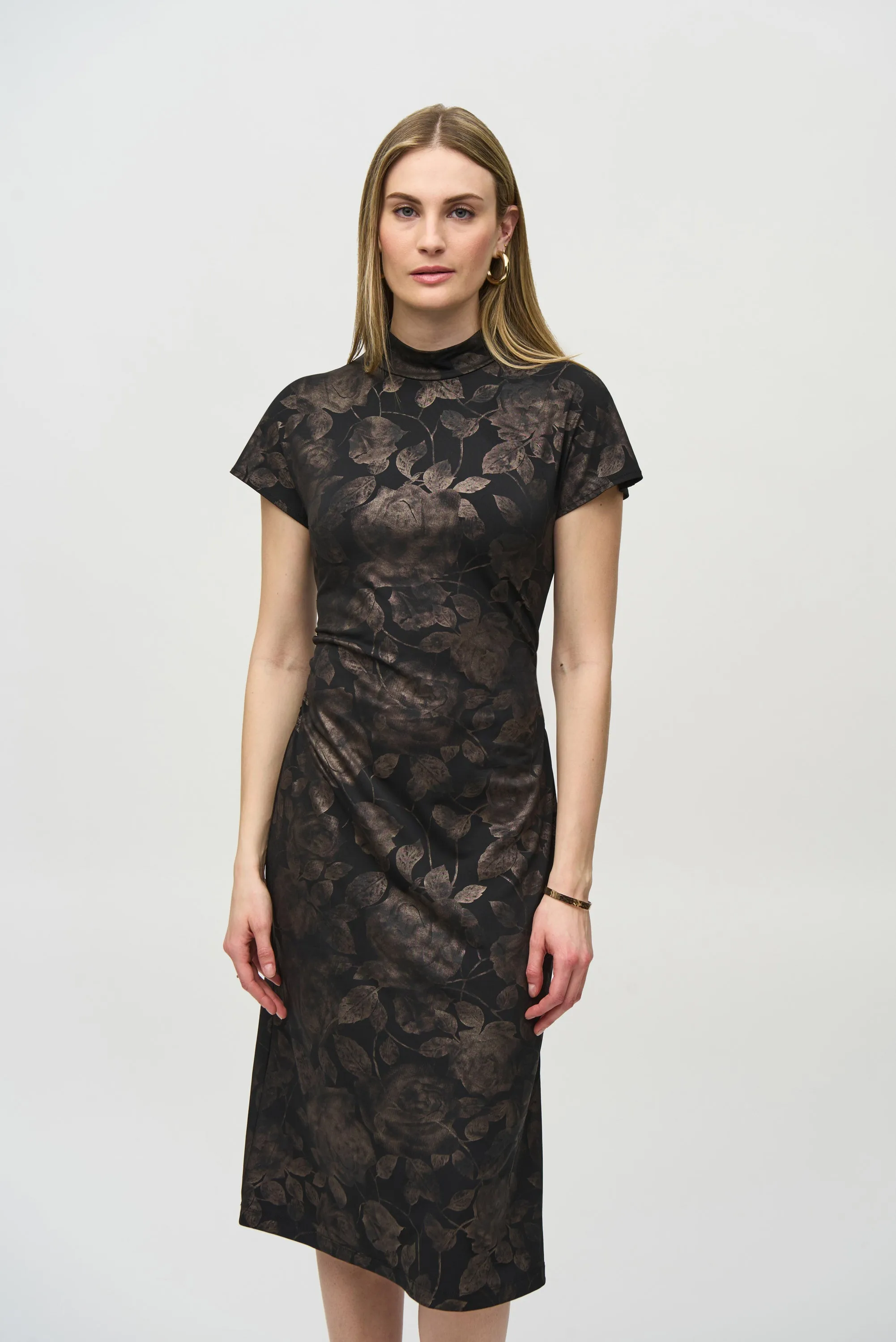 Joseph Ribkoff Floral Print A-Line Dress 244042 - Black/Bronze