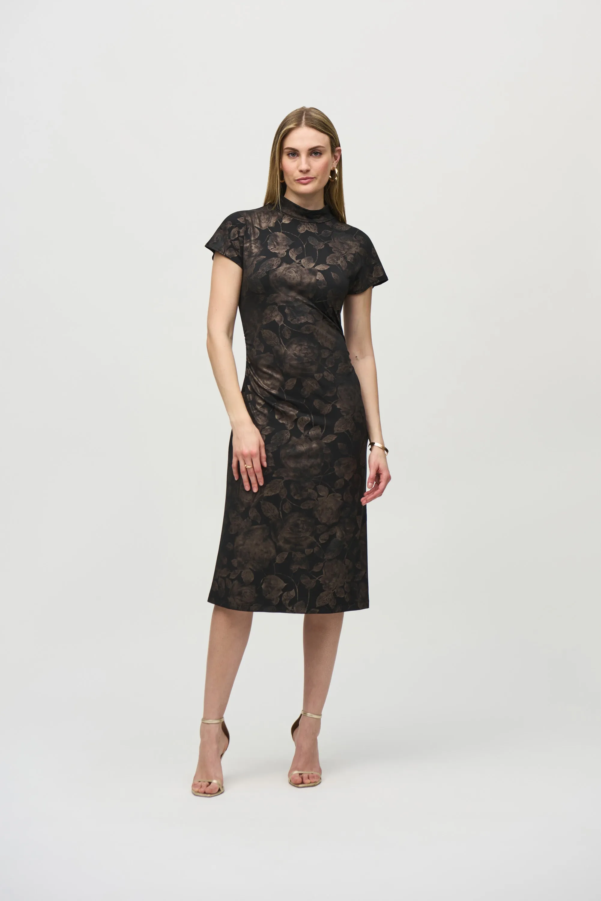 Joseph Ribkoff Floral Print A-Line Dress 244042 - Black/Bronze