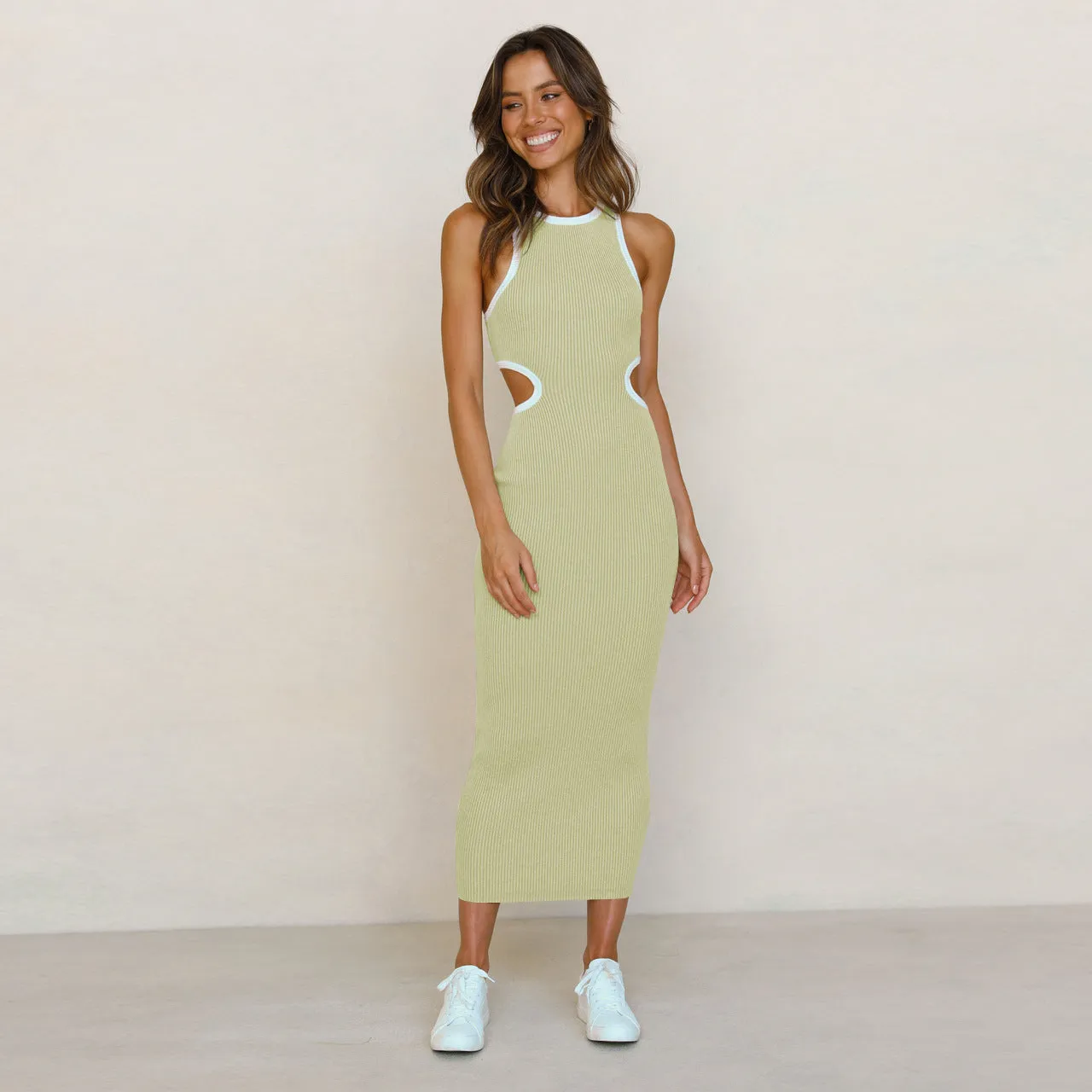 Kajus Ribbed Cutout Knit Midi Dress