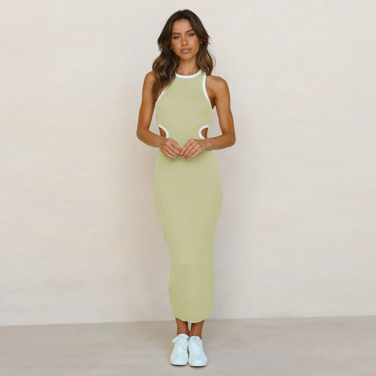 Kajus Ribbed Cutout Knit Midi Dress