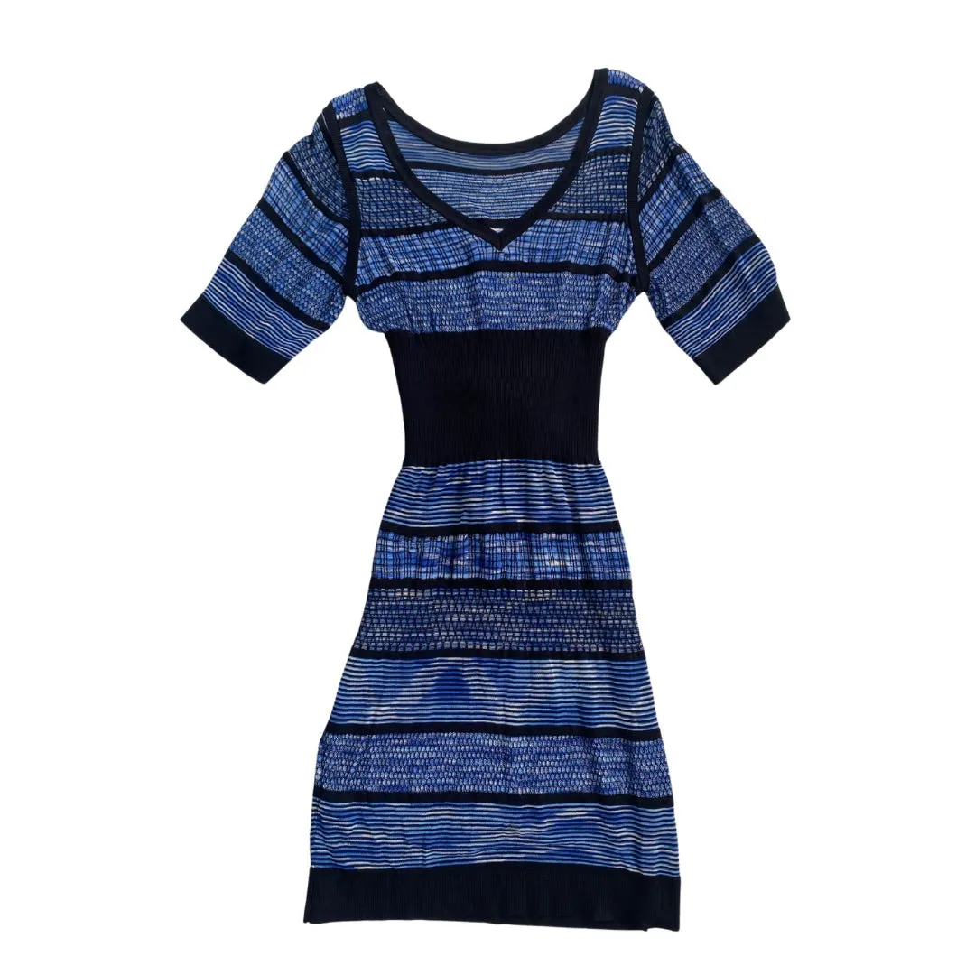 Karen Millen Fine Knit Stripe Dress Blue SIZE 8