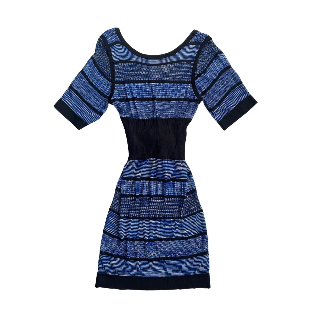 Karen Millen Fine Knit Stripe Dress Blue SIZE 8