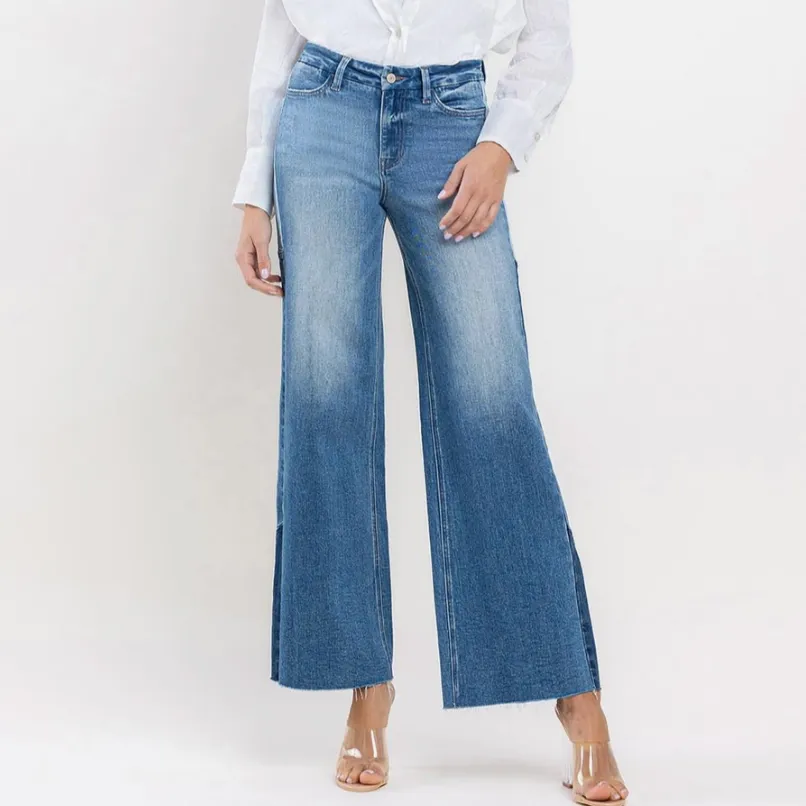 Kelsey High Rise Side Contrast Wide Leg Jeans