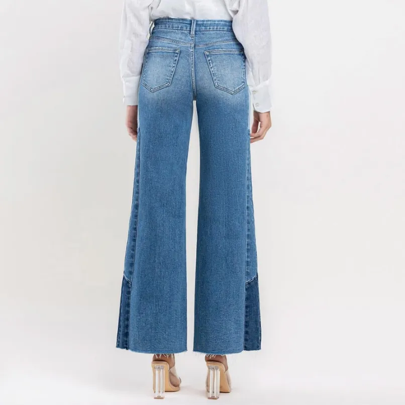 Kelsey High Rise Side Contrast Wide Leg Jeans