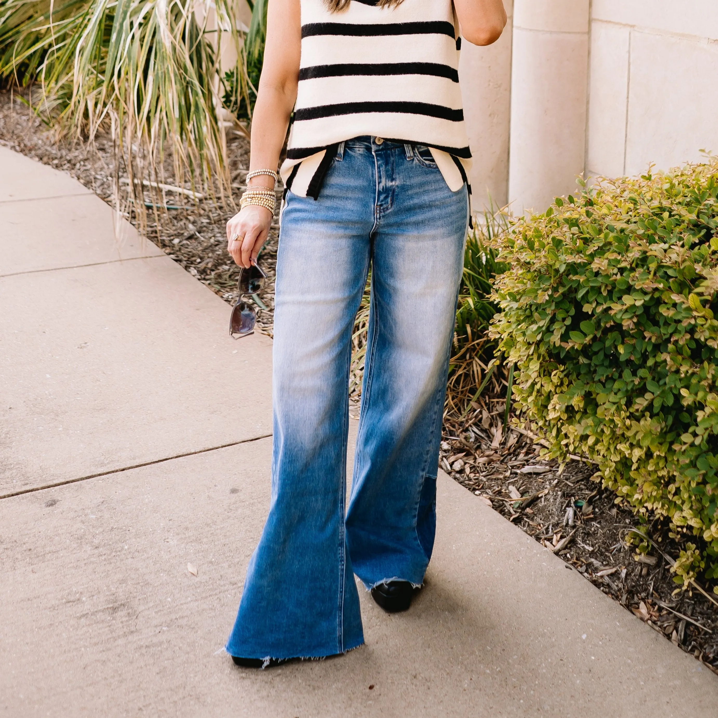 Kelsey High Rise Side Contrast Wide Leg Jeans