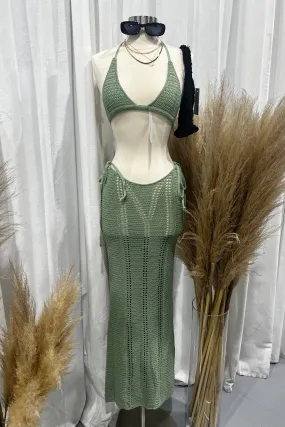 Kylan Knit Maxi Skirt Set (Sage Green)