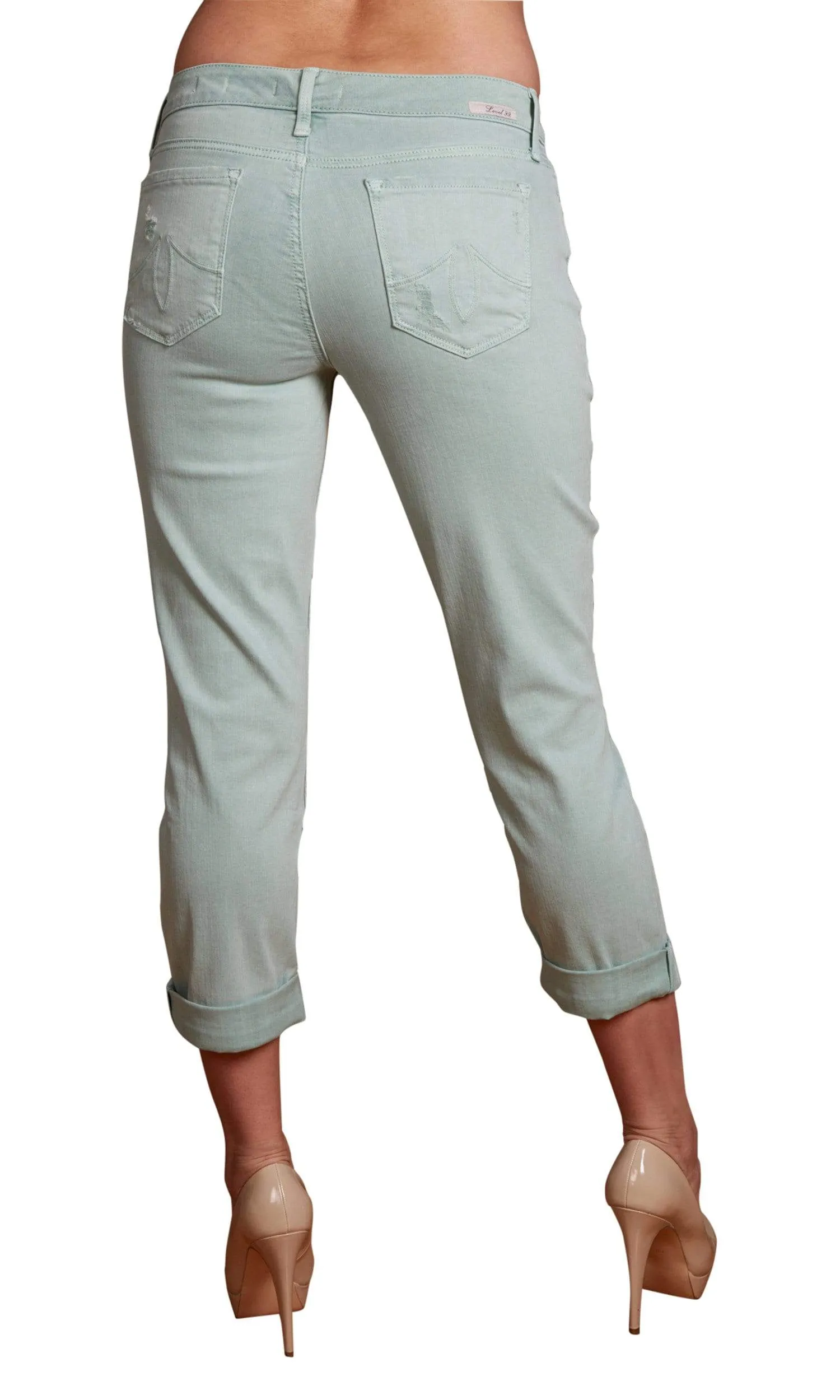 Level 99 Lily Mid Rise Crop Rollup Denim - Mint