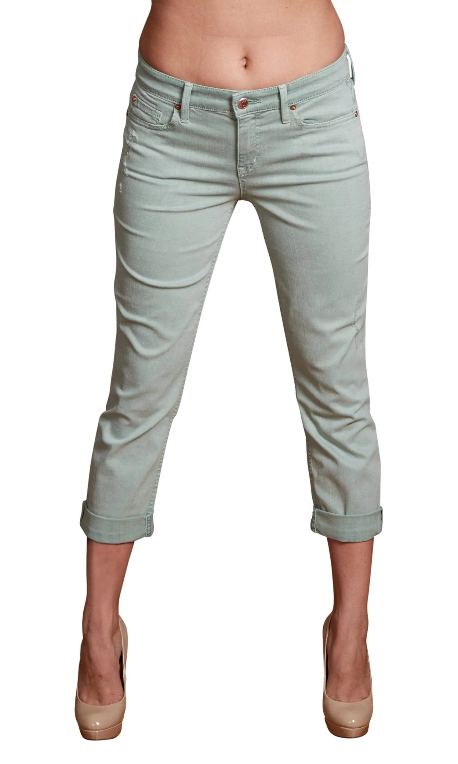 Level 99 Lily Mid Rise Crop Rollup Denim - Mint