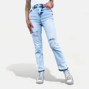 Light Acid High Waist Straight Crop Jeans