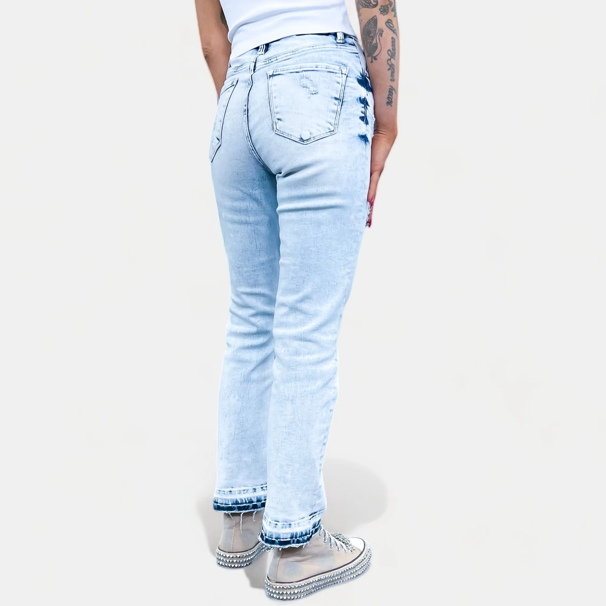 Light Acid High Waist Straight Crop Jeans