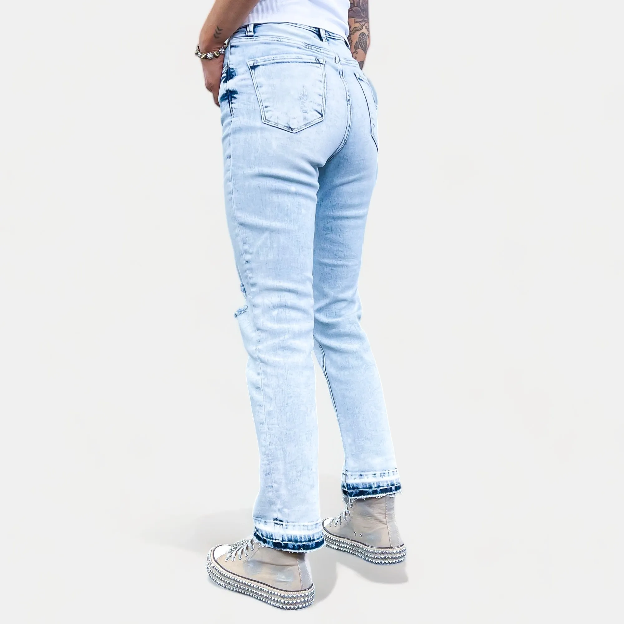 Light Acid High Waist Straight Crop Jeans