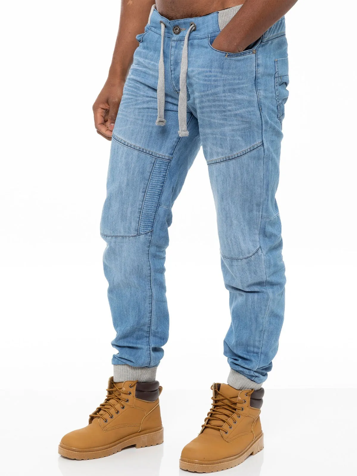 Mens Denim Cuffed Joggers Jeans | Enzo Designer Menswear