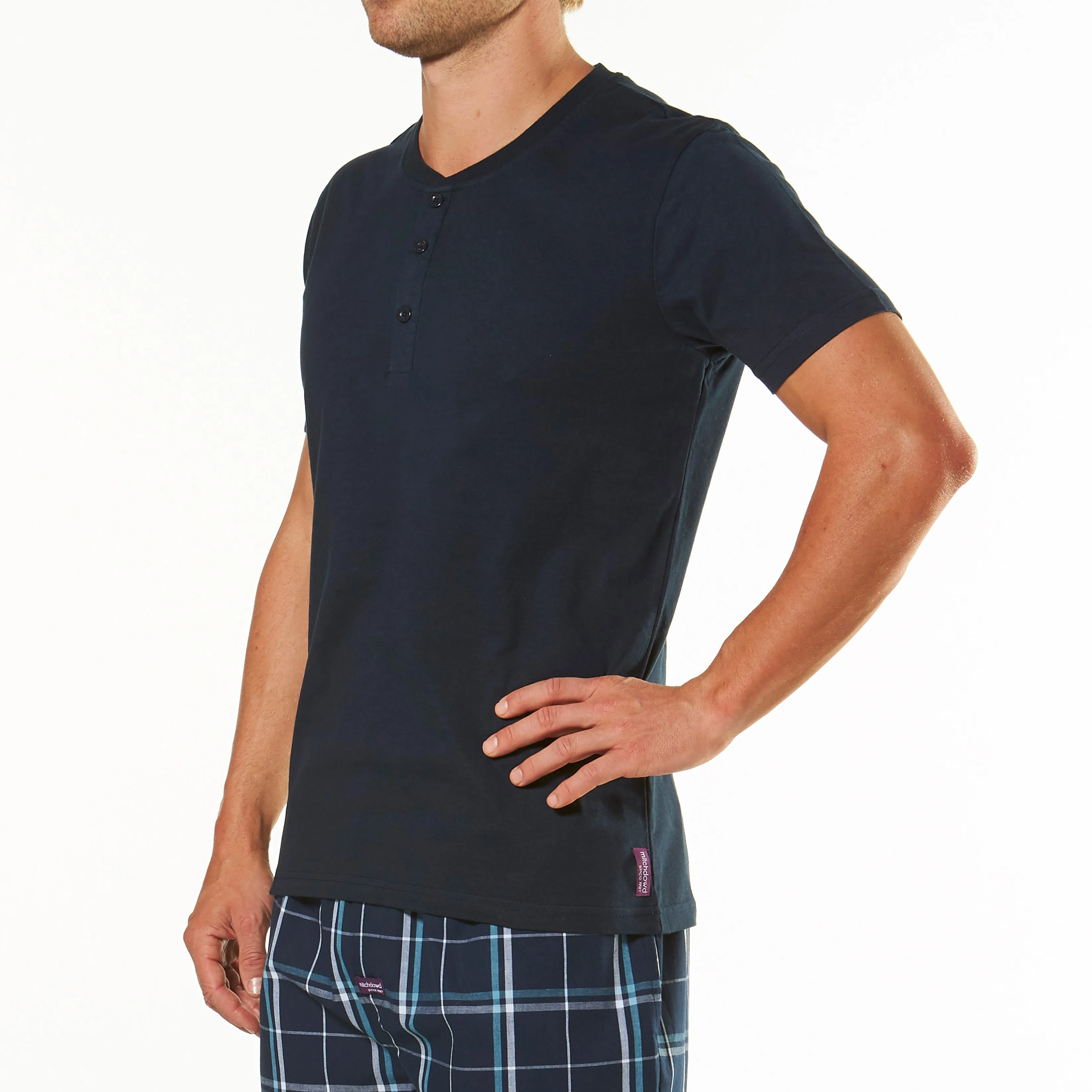 Men's Short Sleeve Henley Tee - Navy