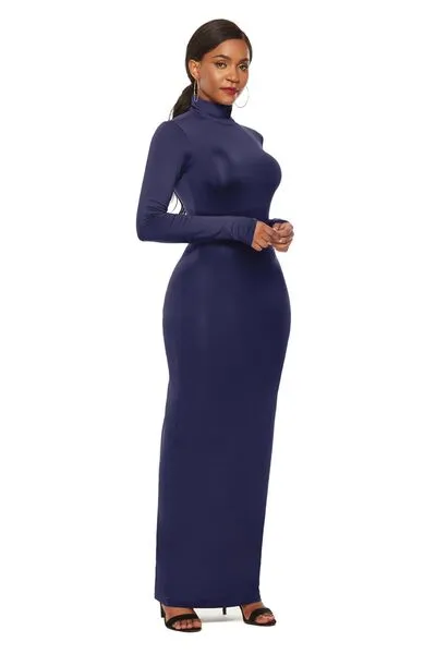 Mock Neck Long Sleeve Maxi Slim Dress