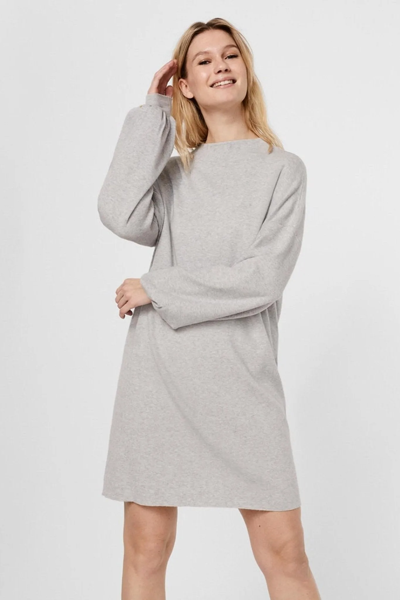 Nancy Midi Knit Dress - Light Grey Melange