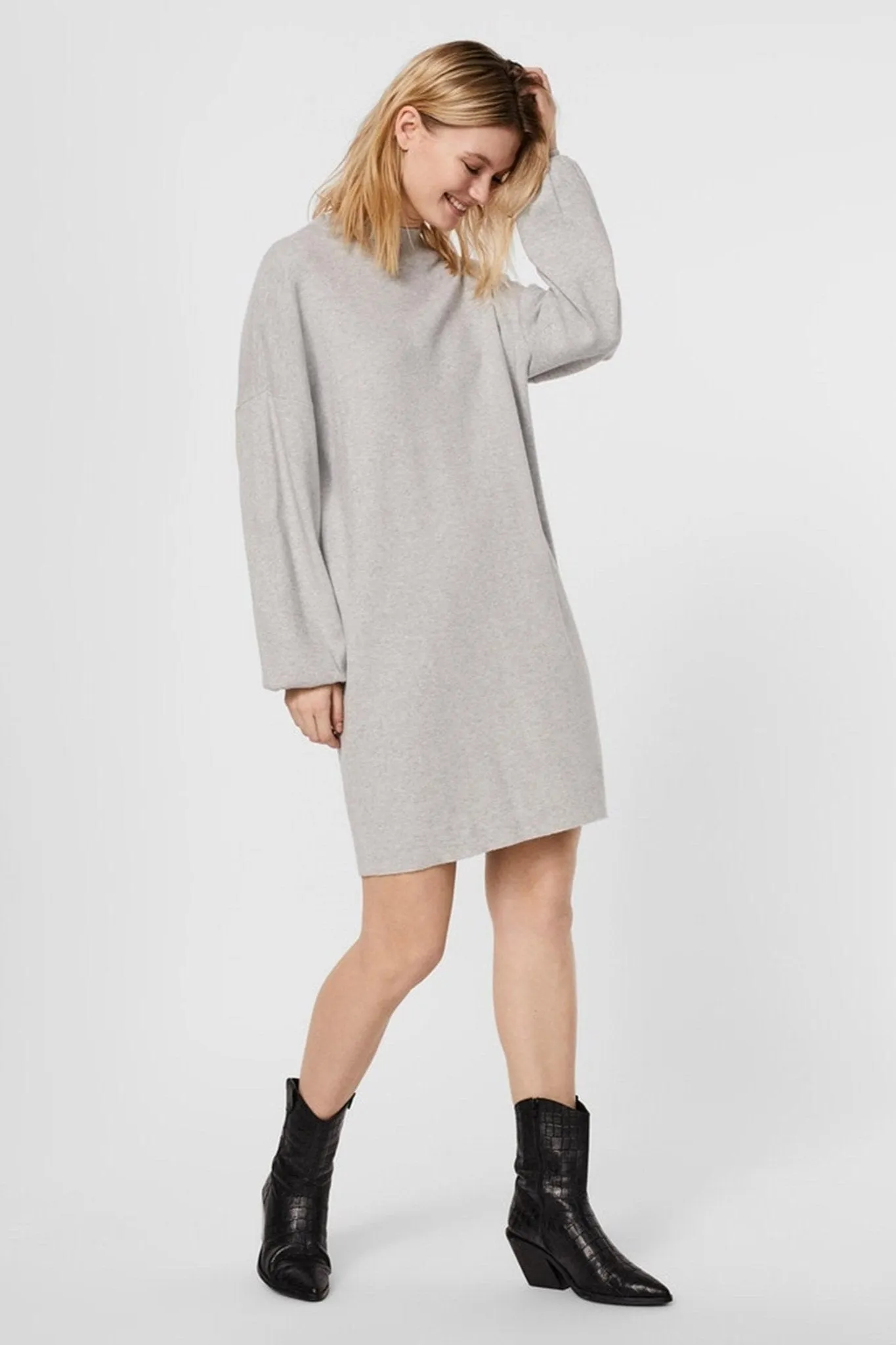 Nancy Midi Knit Dress - Light Grey Melange