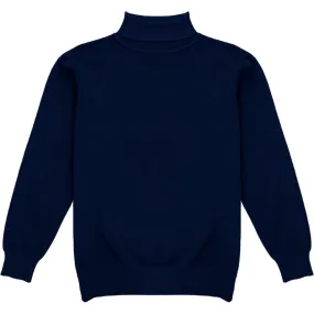 Navy Blue Mens Long Sleeve Knit Turtleneck Sweater