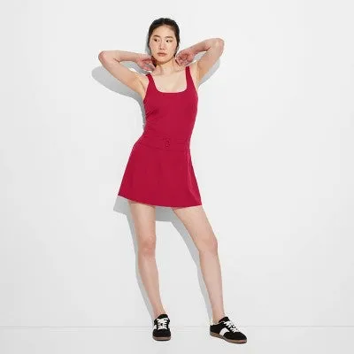 New - Women's Game Day Ribbed Tank Active Dress - JoyLab Dark Red S