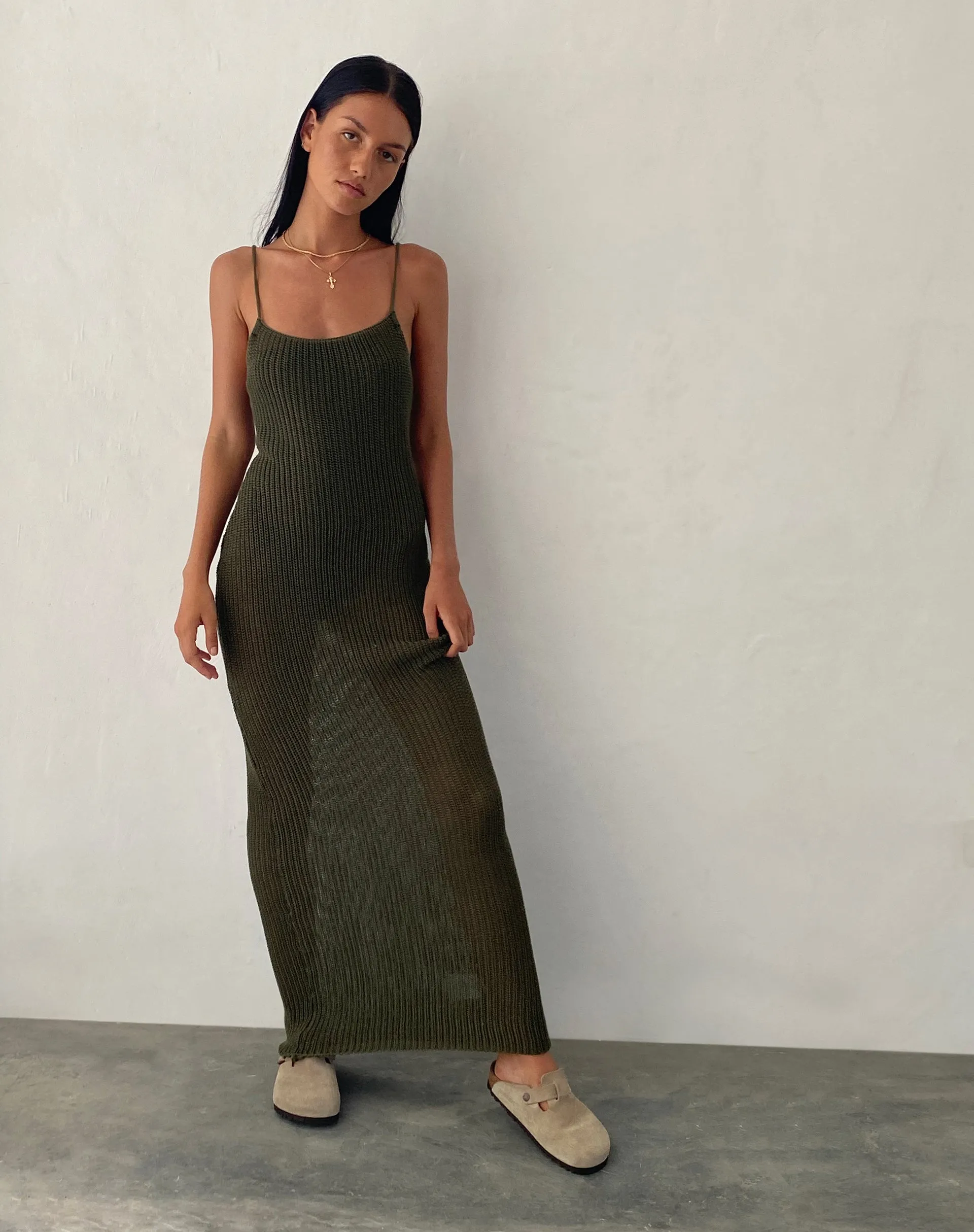 Norila Knitted Maxi Dress in Olive