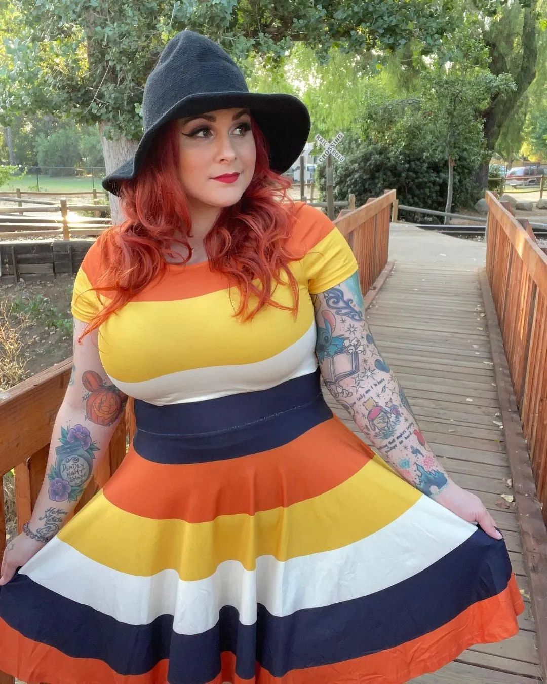 Orange Black Yellow And Ivory - "Candy Corn" Fit & Flare Swing Dress