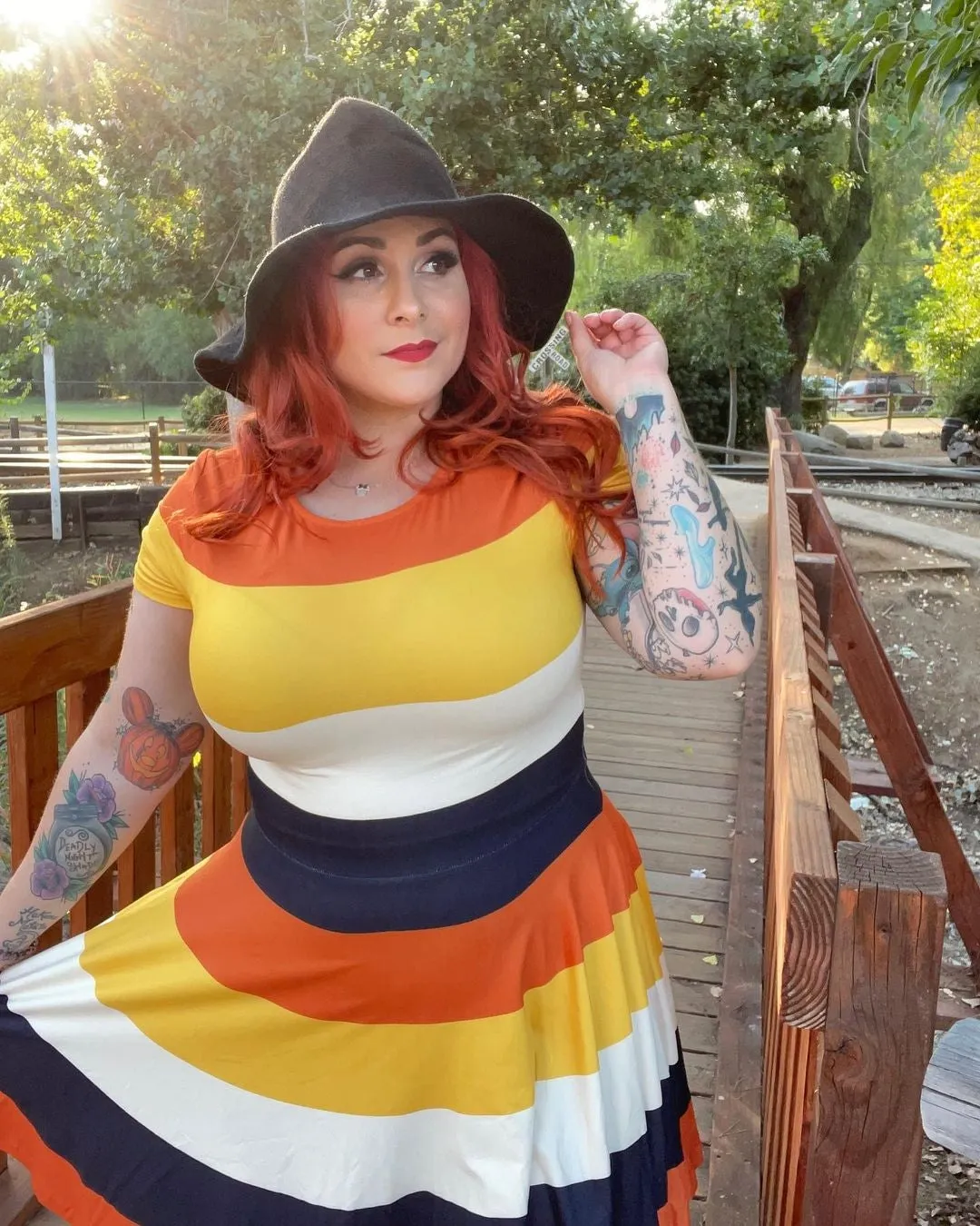 Orange Black Yellow And Ivory - "Candy Corn" Fit & Flare Swing Dress