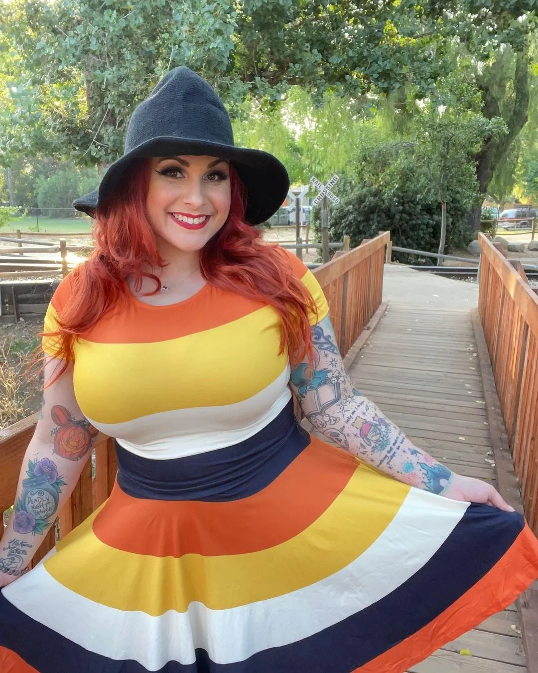 Orange Black Yellow And Ivory - "Candy Corn" Fit & Flare Swing Dress