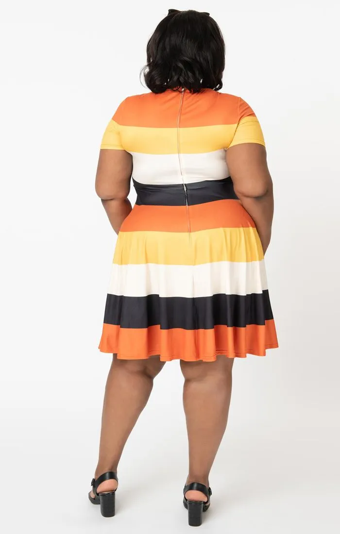 Orange Black Yellow And Ivory - "Candy Corn" Fit & Flare Swing Dress