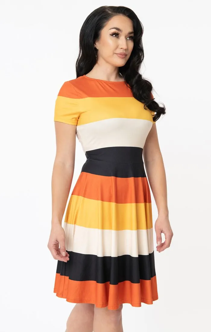 Orange Black Yellow And Ivory - "Candy Corn" Fit & Flare Swing Dress