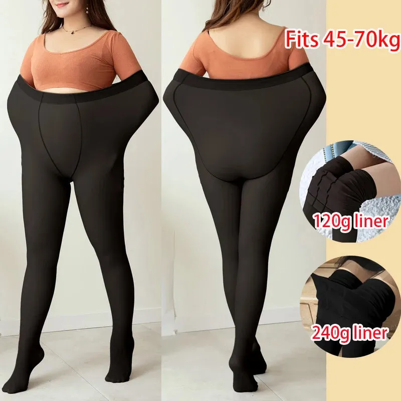 Plus Size Women's Winter Tights Thermo Pantyhose Insulated Tights Fleece Lined Sock Pants Thermal Stockings Woman Warm Legging