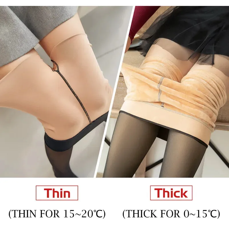 Plus Size Women's Winter Tights Thermo Pantyhose Insulated Tights Fleece Lined Sock Pants Thermal Stockings Woman Warm Legging