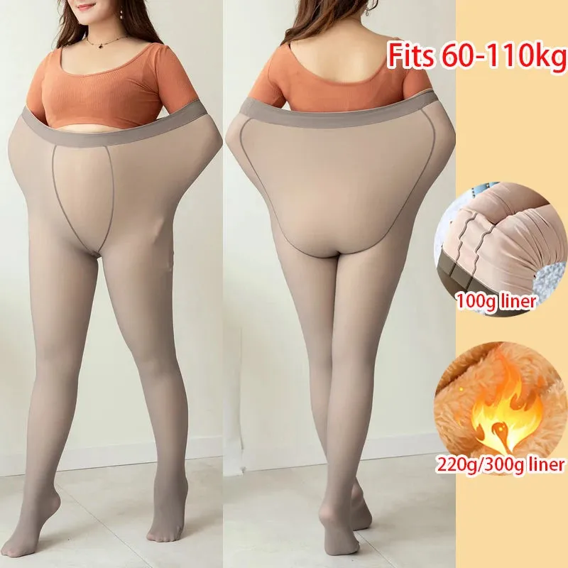 Plus Size Women's Winter Tights Thermo Pantyhose Insulated Tights Fleece Lined Sock Pants Thermal Stockings Woman Warm Legging