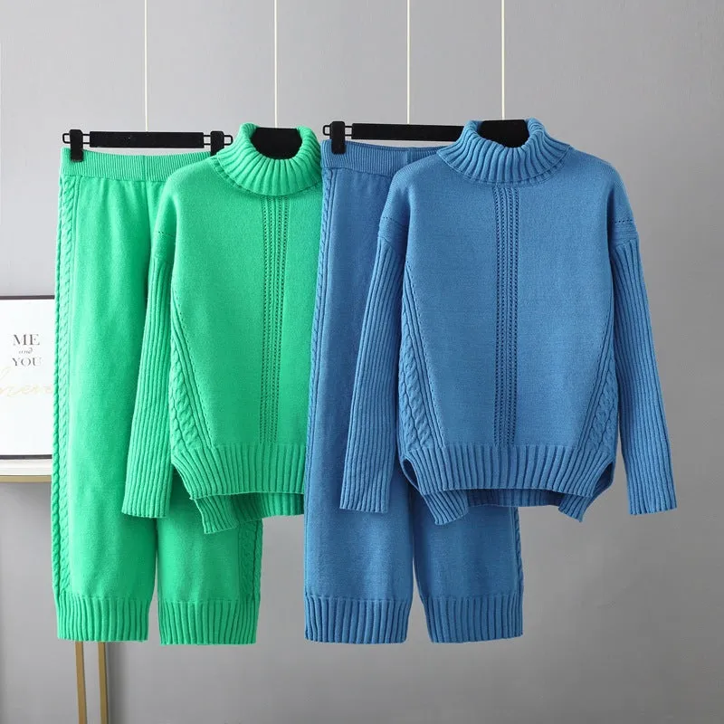 Pre Order:  Casual Thick Turtleneck Knit Sweater   Wide Leg Knit Pants