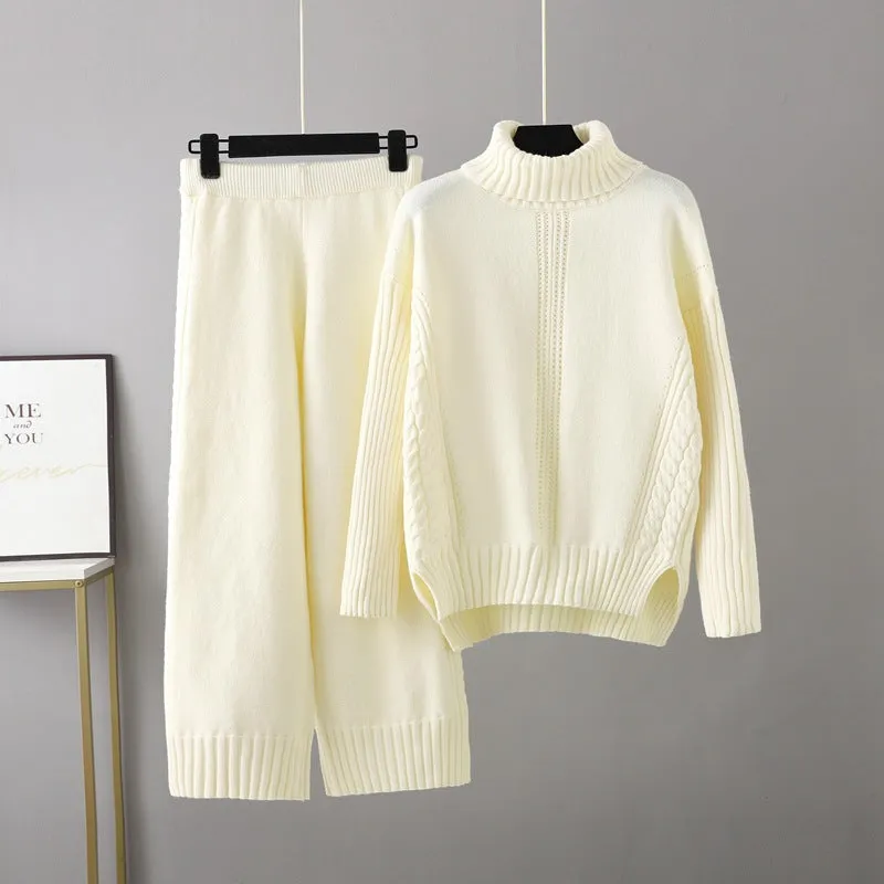 Pre Order:  Casual Thick Turtleneck Knit Sweater   Wide Leg Knit Pants