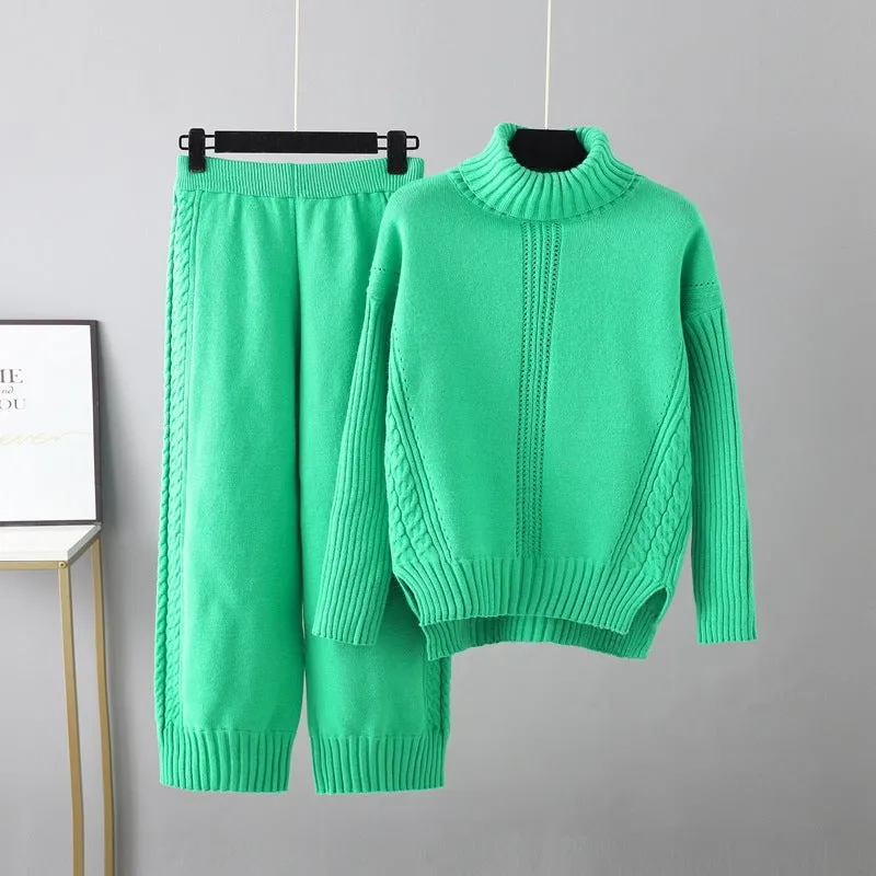 Pre Order:  Casual Thick Turtleneck Knit Sweater   Wide Leg Knit Pants