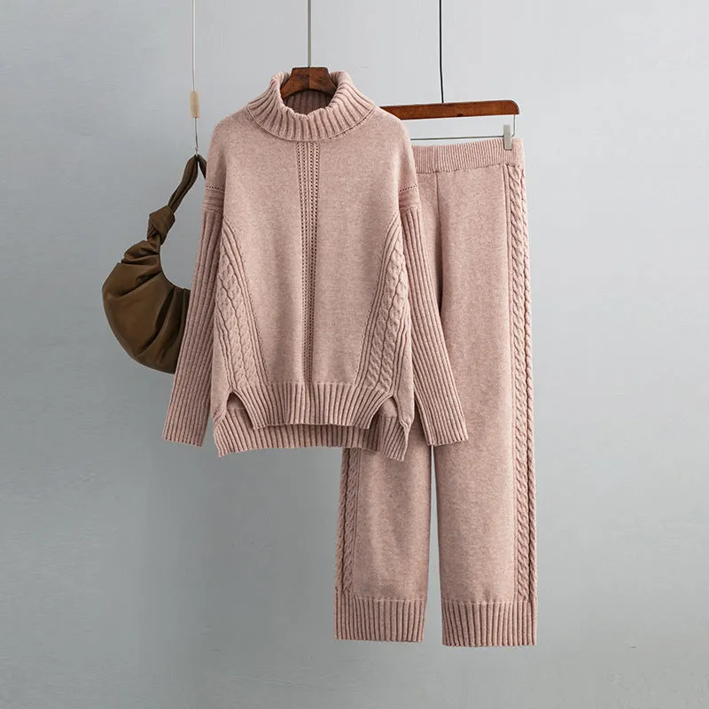 Pre Order:  Casual Thick Turtleneck Knit Sweater   Wide Leg Knit Pants