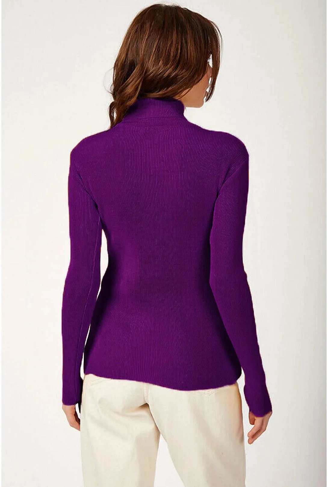 Purple Turtleneck Knitwear Sweater for Women