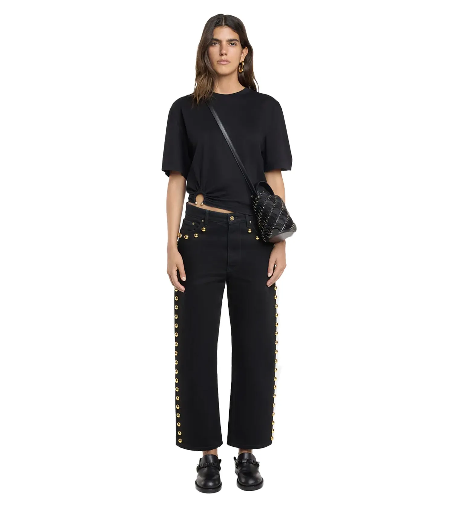 RABANNE Gold Studs Embellished Boyfriend Jeans