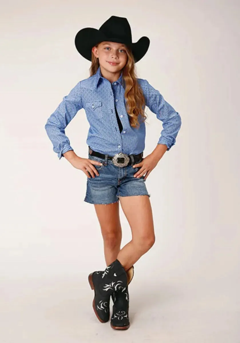 Roper Blue Thistle (Blue) - Girl's Western Snap Shirts (Closeout)