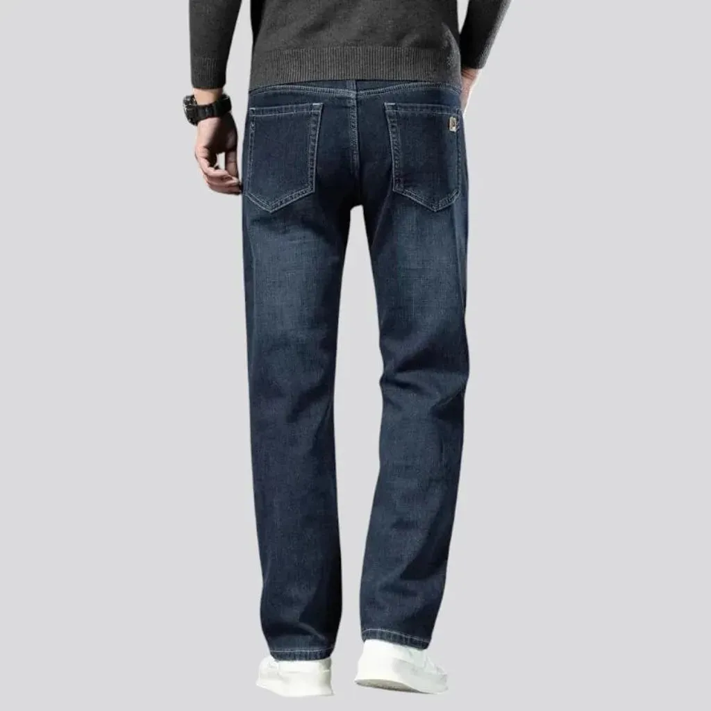 Sanded dark straight-cut men's jeans