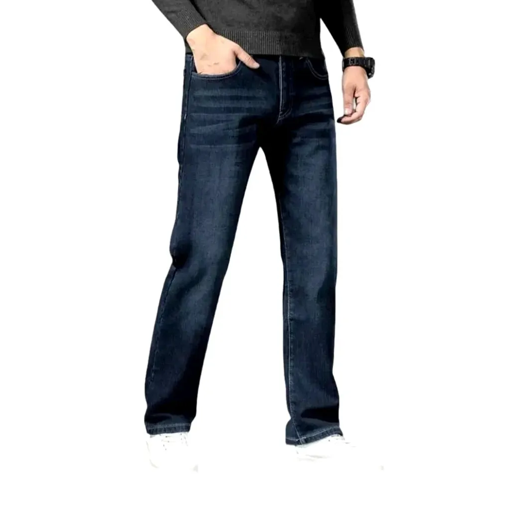 Sanded dark straight-cut men's jeans