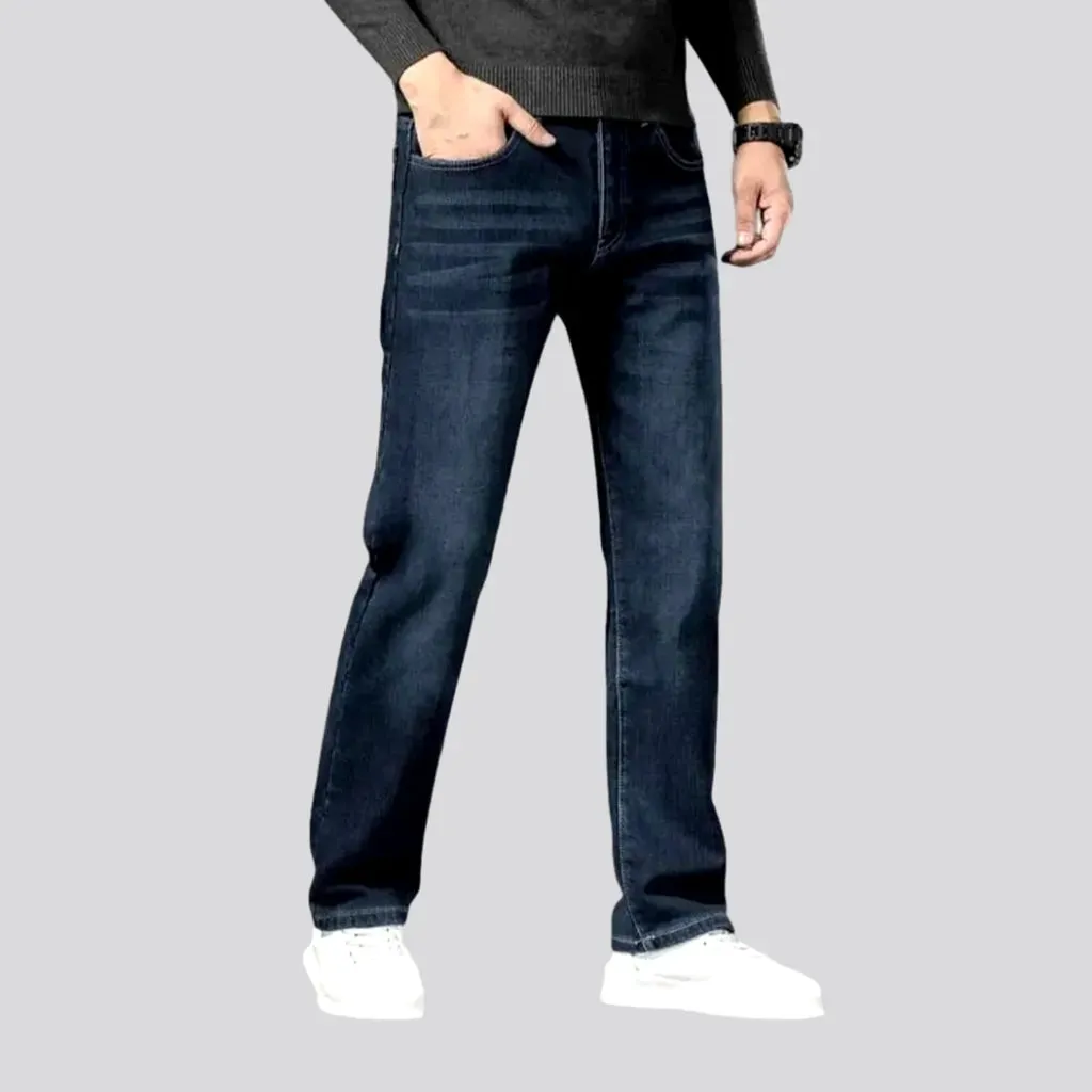 Sanded dark straight-cut men's jeans