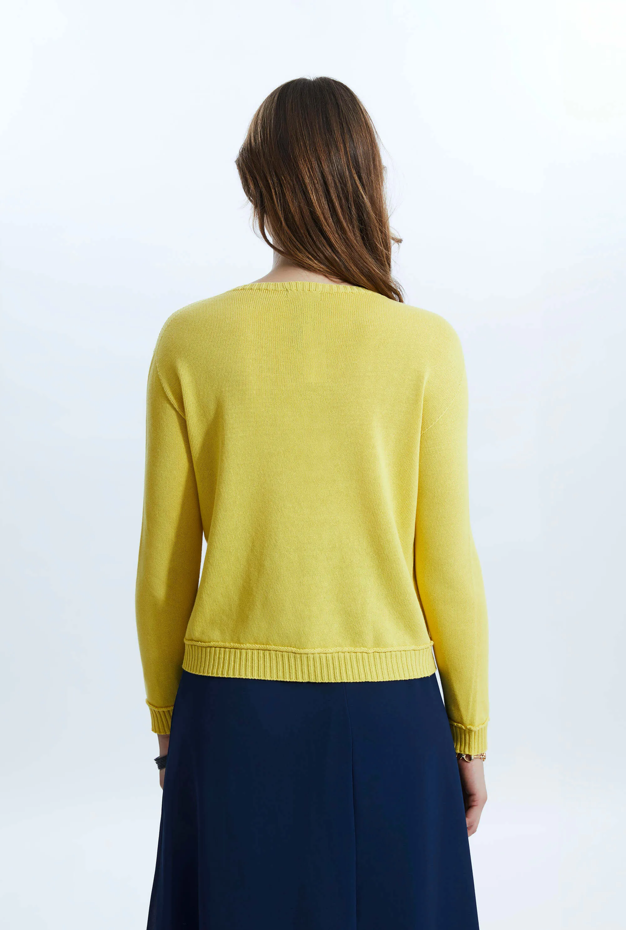 Scoop Neck Piped Edge Knit Yellow