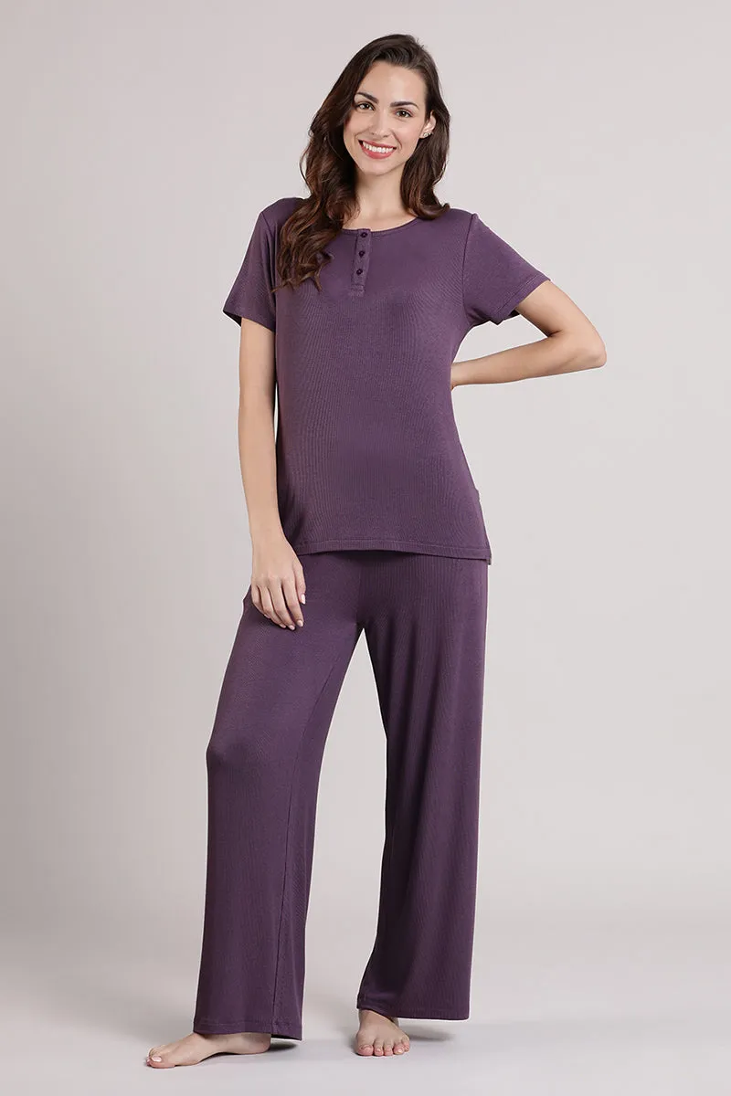 Serene Dream Henley Neck Tee - Vintage Violet