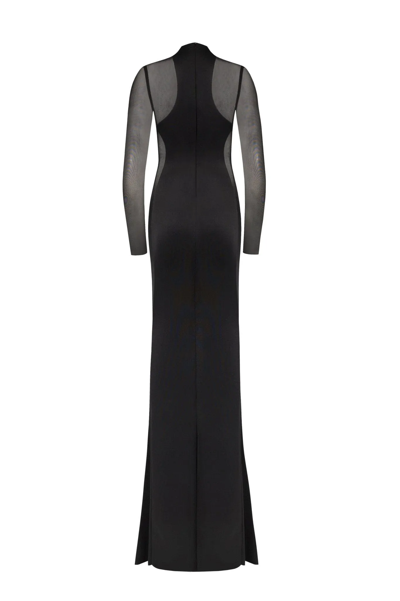 Showstopper black dress with semi-transparent inserts