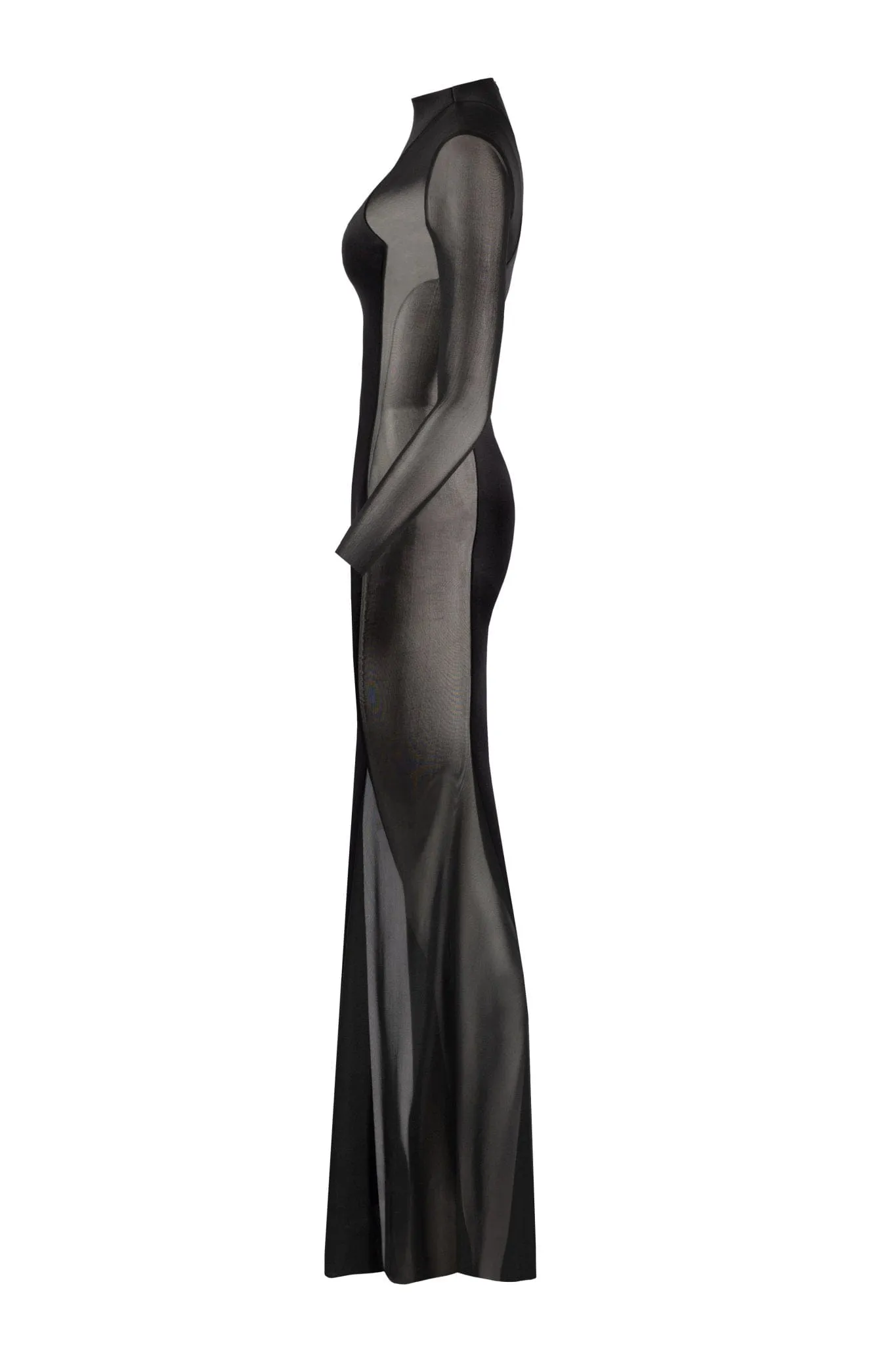 Showstopper black dress with semi-transparent inserts