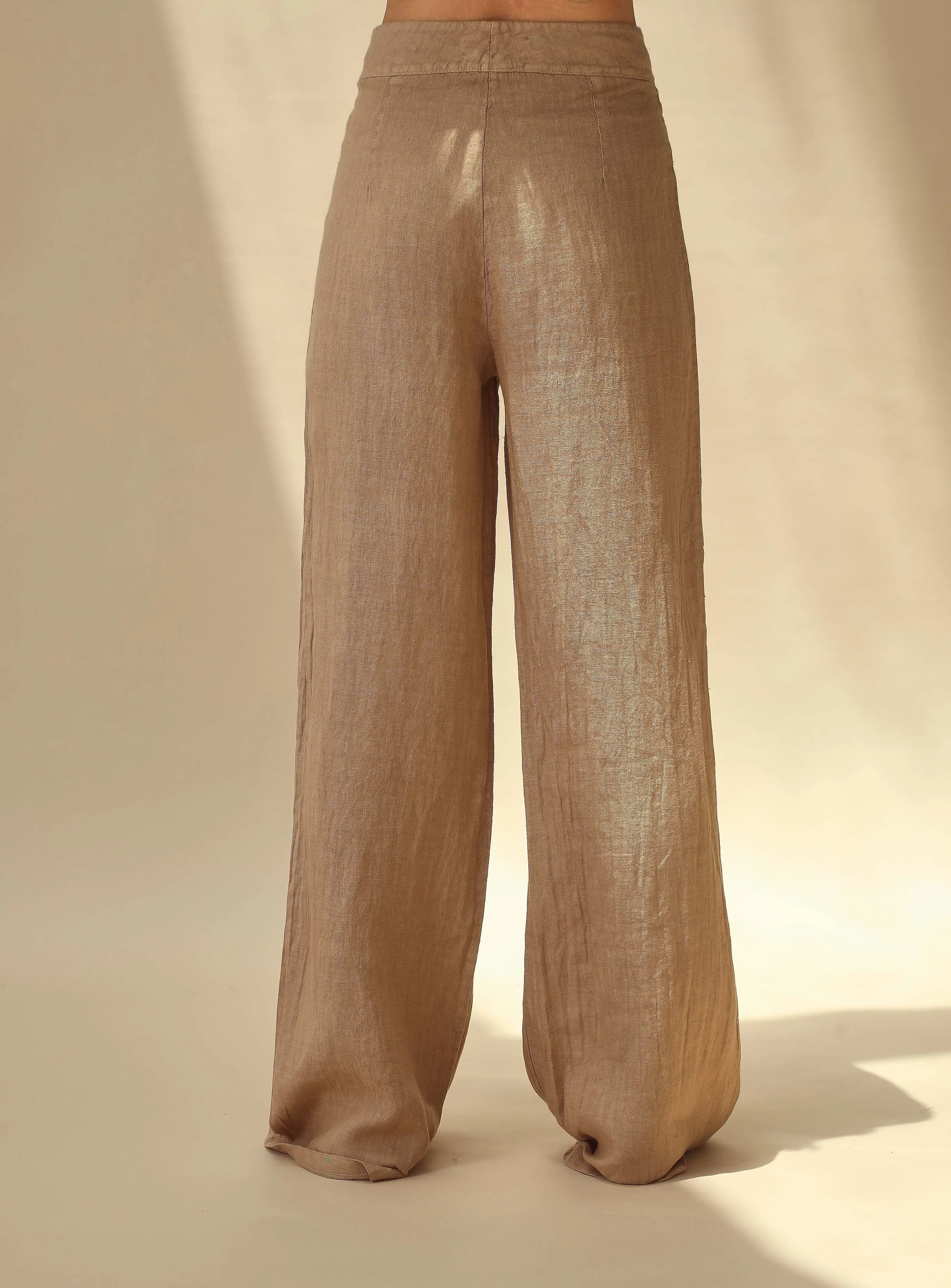 Sole Pure Linen Wide Leg Pants in Cammello