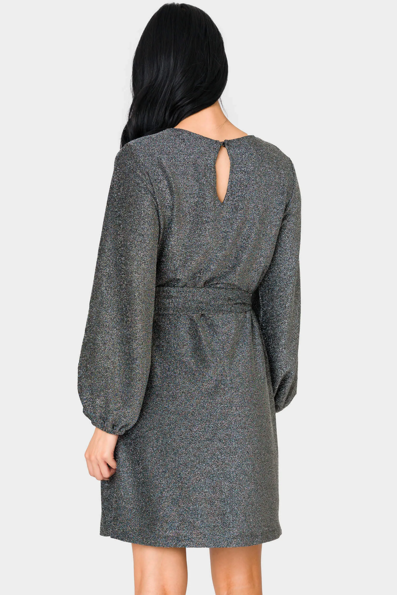 Sparkle Knit Blouson Sleeve Dress