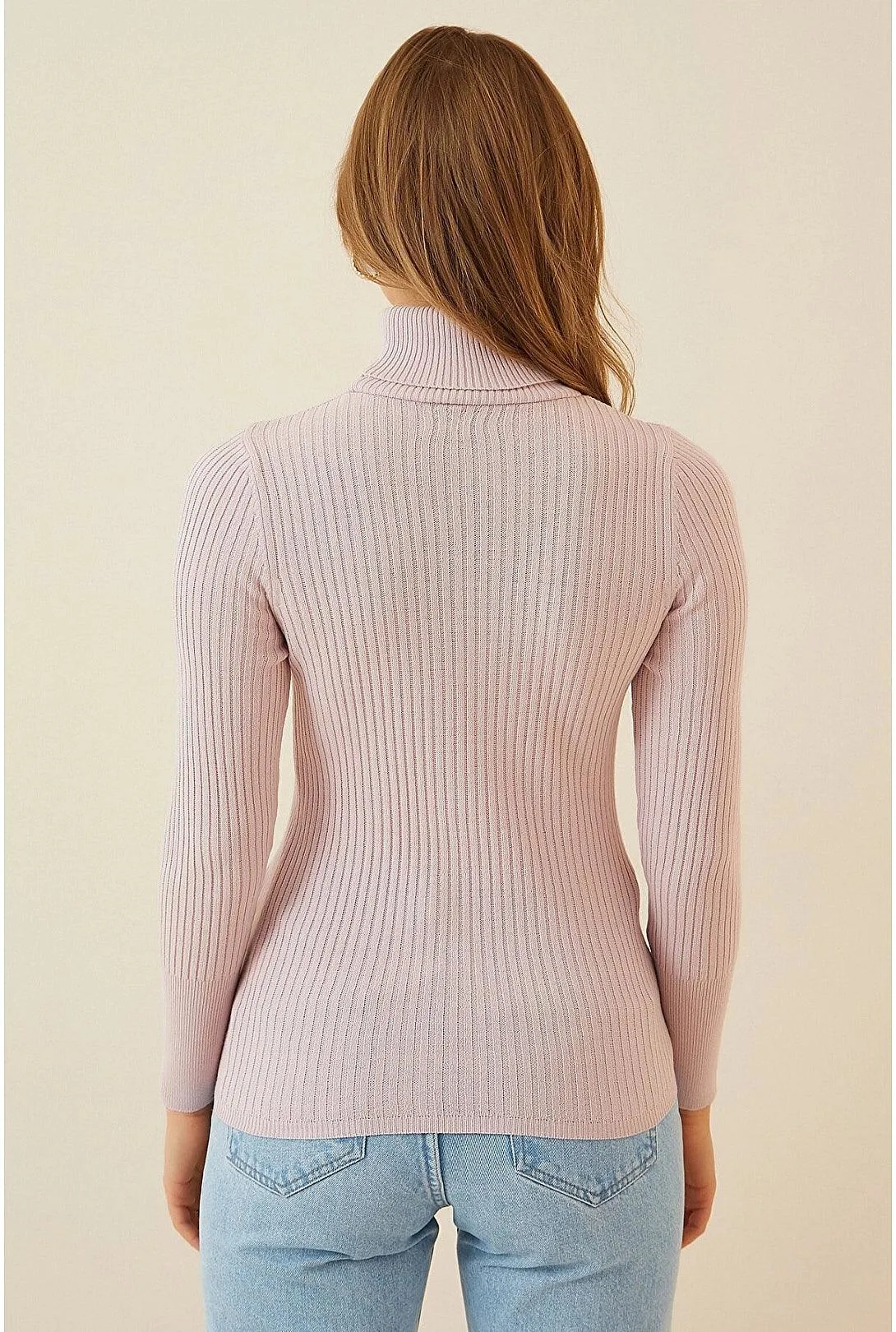 Spring Valley Pink Turtleneck Knitwear Sweater for Women | Elegant Powder Pink Sweater Top