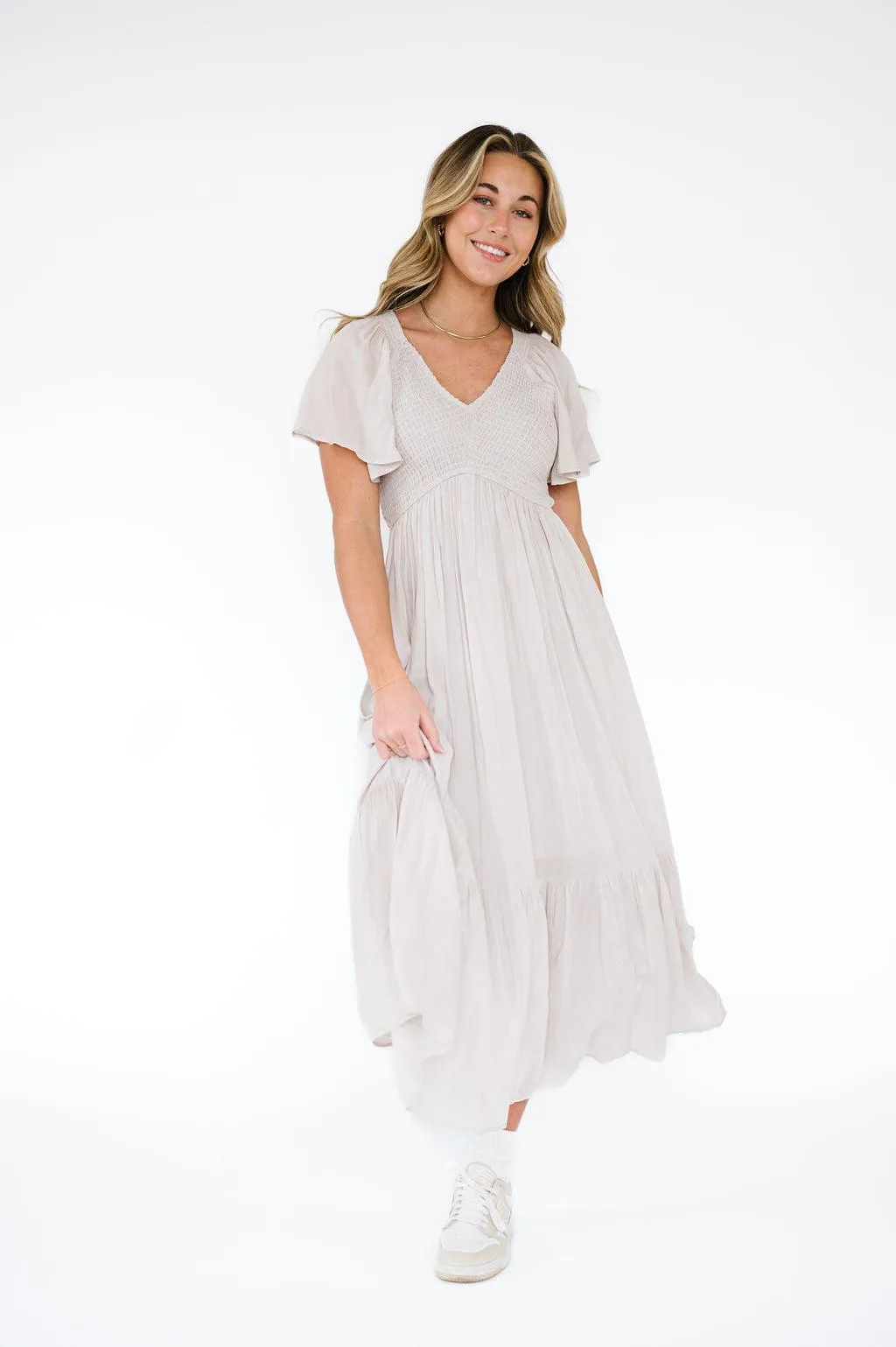 Tandy Dress in Porcelain Gray