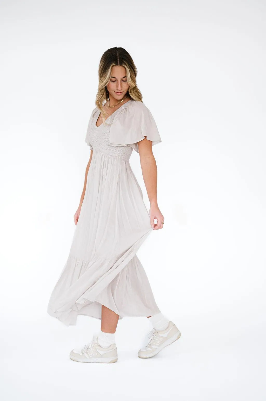 Tandy Dress in Porcelain Gray